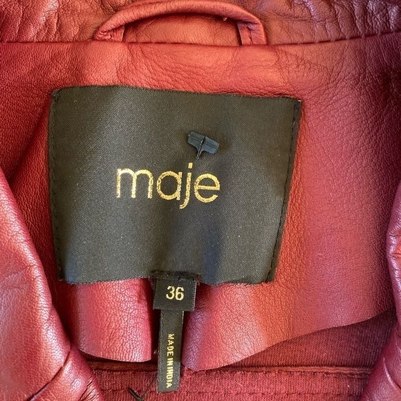 Maje Lamb Leather Bordeaux Basilta Moto Jacket NWOT in Burgundy - Picture 14 of 15
